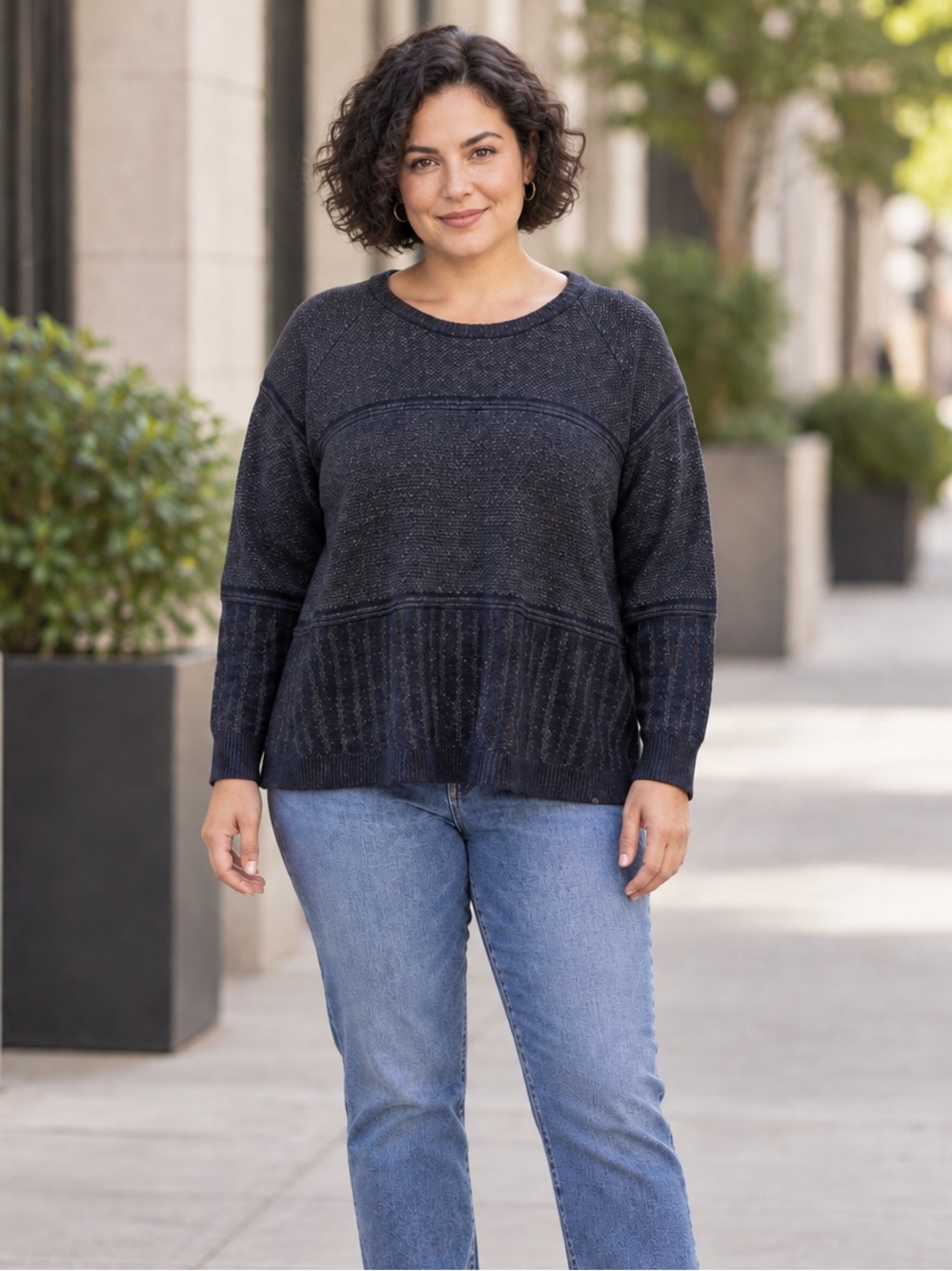 Unbranded Dark Navy Marled Textured Knit Sweater Large